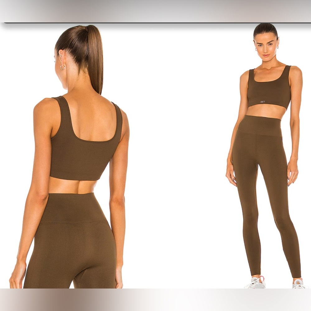 SET Active Box Cut Ribbed Sports Bra Brush Brown S